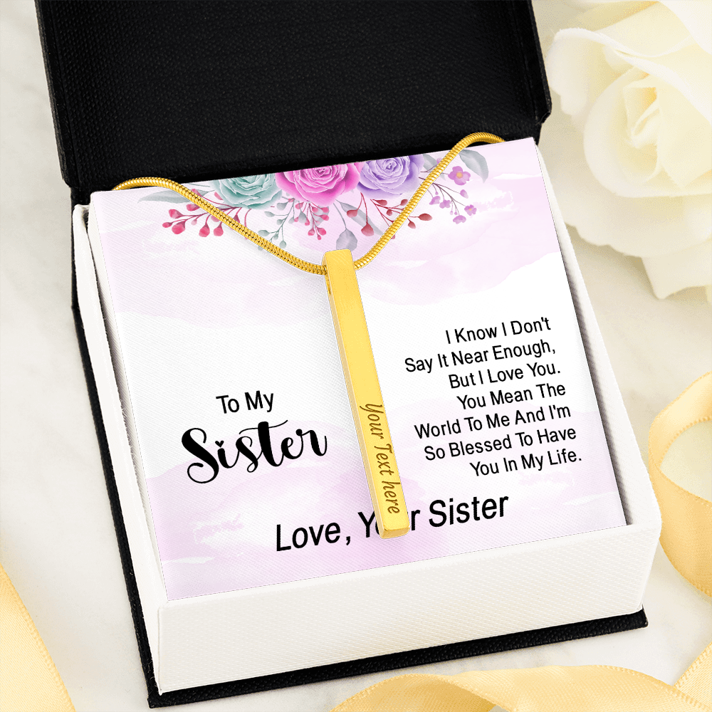ENGRAVED PERSONALISED 4 SIDED VERTICAL NECKLACE FOR YOUR SISTER