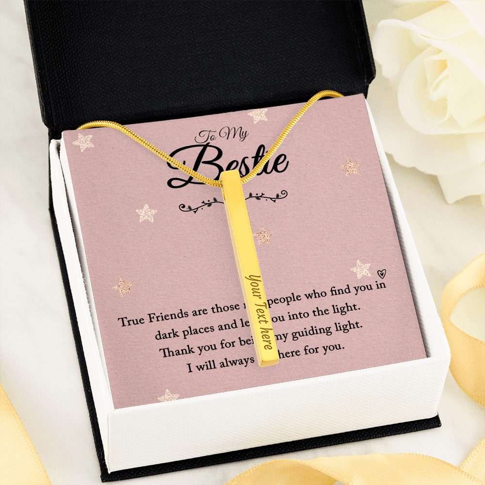 Engraved personalised 4 sided vertical necklace for your bestie