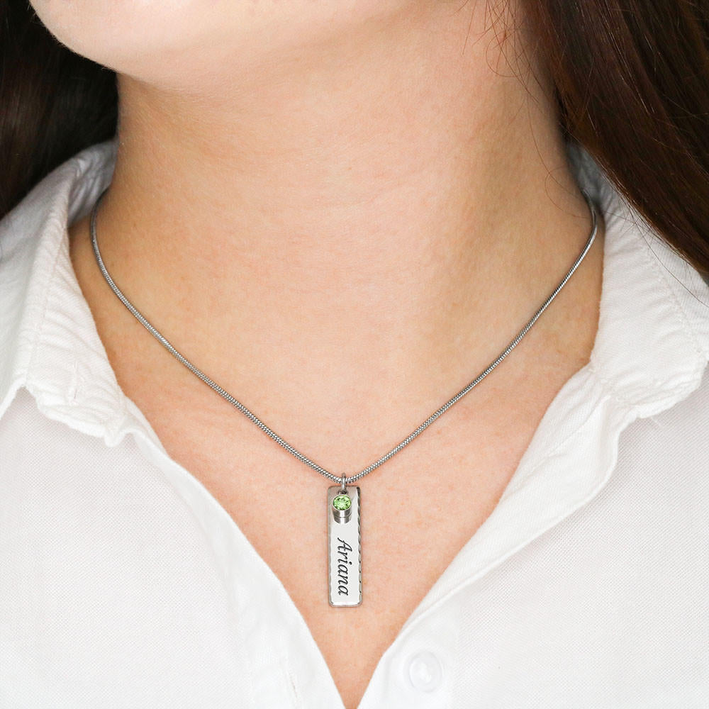 ENGRAVED BIRTHSTONE NAME NECKLACE FOR DAUGHTER