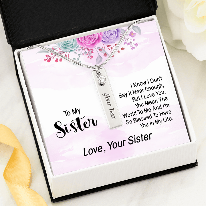 ENGRAVED BIRTHSTONE NAME NECKLACE FOR YOUR SISTER