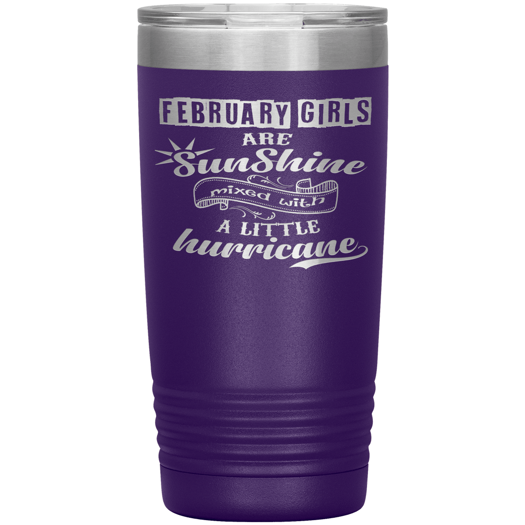 "February Girls are Sunshine Mixed With Little Hurricane"Tumbler. Buy For Family & Friends. Save Shipping. - LA Shirt Company